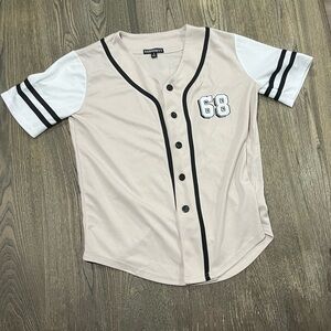 Harper & Ivy Womens Los Angeles Button Up Baseball Style Shirt Striped Cream S